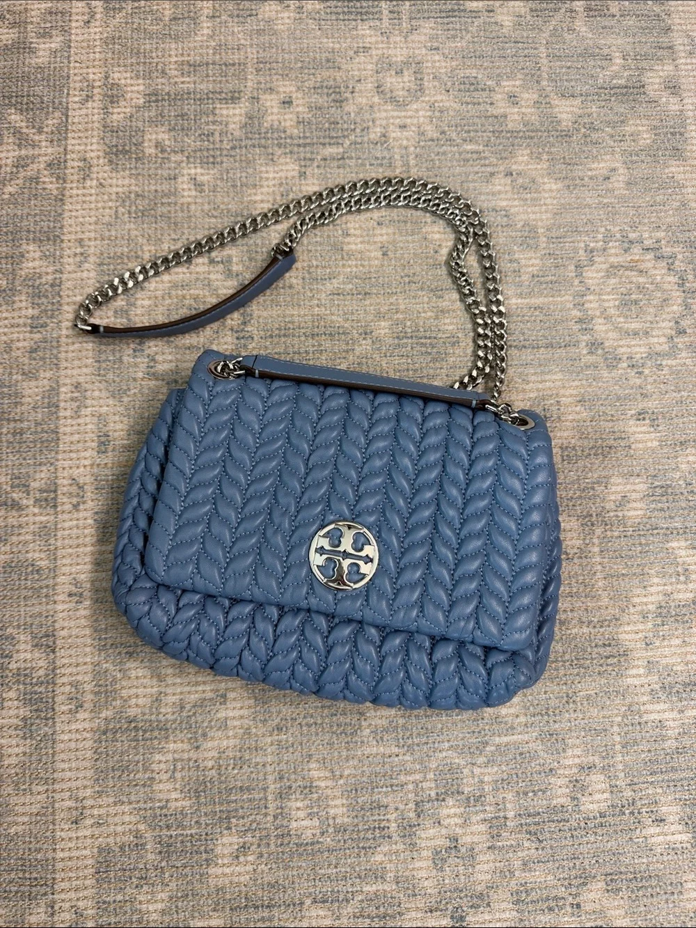 Tory Burch Dusty Blue Quilted Chain Shoulder Bag